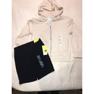 Cat & Jack Hoodie All in Motion Bike Shorts Set Kids XL 14 Cream Black NWT